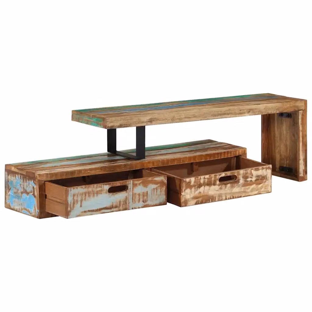Mobile TV vidaXL in legno massello di recupero multicolore L: 118-200 cm, P: 30 cm, H: 40 cm – 2