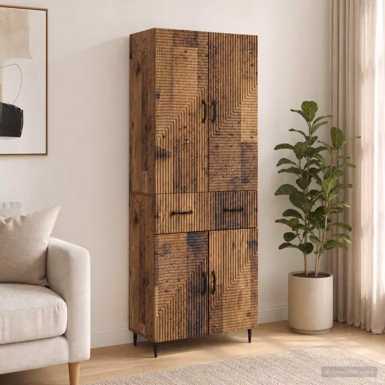 Set di 2 armadi moderni vidaXL in legno marrone con ripiani, cassetti e illuminazione integrata per soggiorno o ufficio in casa