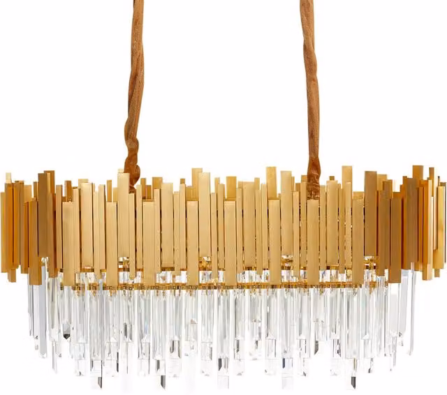 Lampadario a sospensione Beliani in alluminio dorato e cristalli con altezza regolabile per soggiorno e sala da pranzo