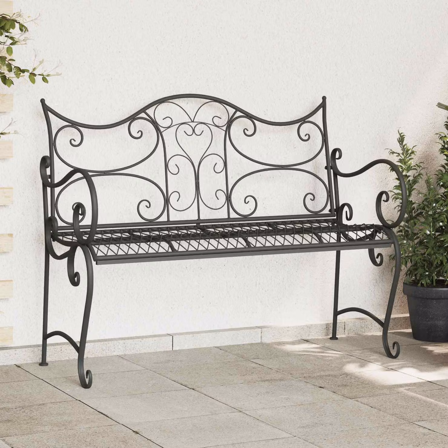Panchina da giardino vidaXL a 2 posti in acciaio con braccioli, L: 114 cm, P: 54 cm, H: 90 cm