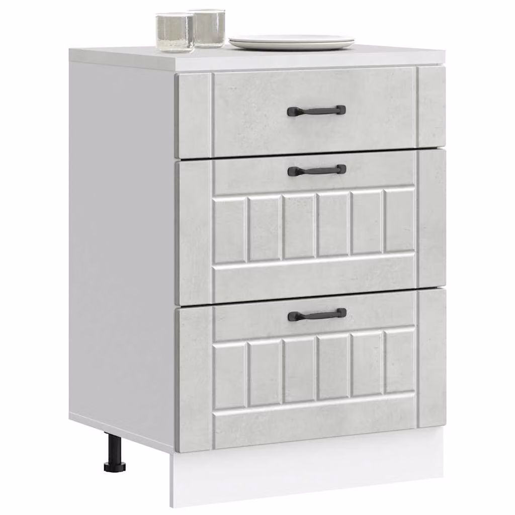 Base da cucina moderna vidaXL Lucca Grigio Cemento in legno e MDF con ante e cassetti L/P/H: 60.0 x 46.0 x 81.5 cm