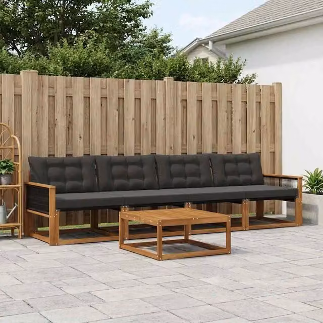 Set di divani da esterno 5 pz Naturale e Nero 3381232