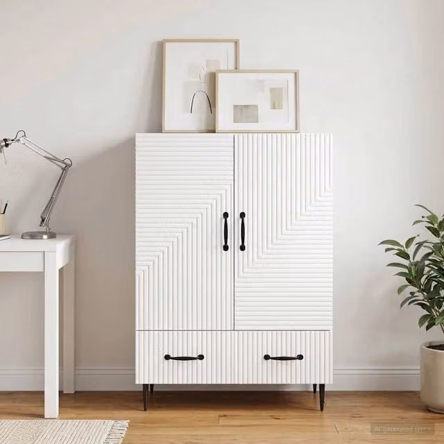 Credenza moderna vidaXL in bianco lucido con legno ingegnerizzato e metallo L: 66 cm, P: 34,5 cm, H: 95 cm