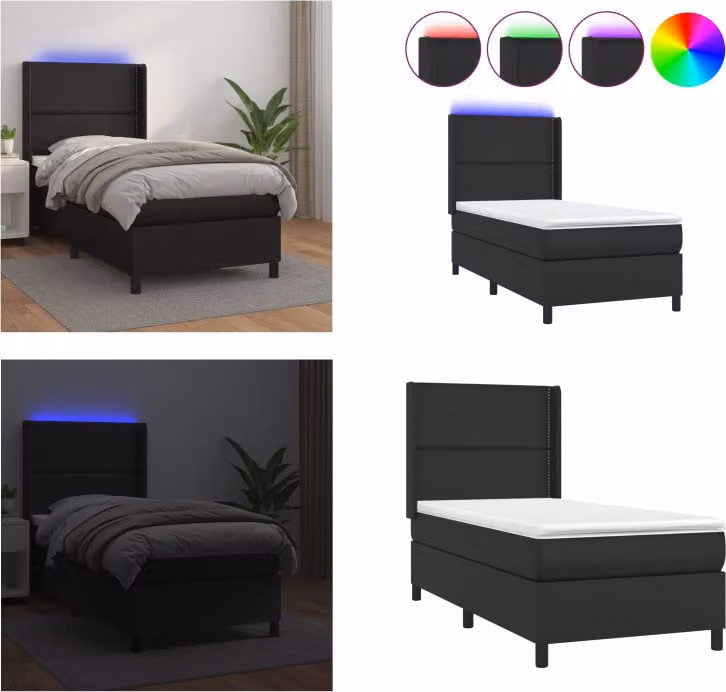 vidaXL Letto a molle con materasso e LED nero 90x190 cm in Pelle finta - Letto a molle - Boxspringbetten - Bett - Betten