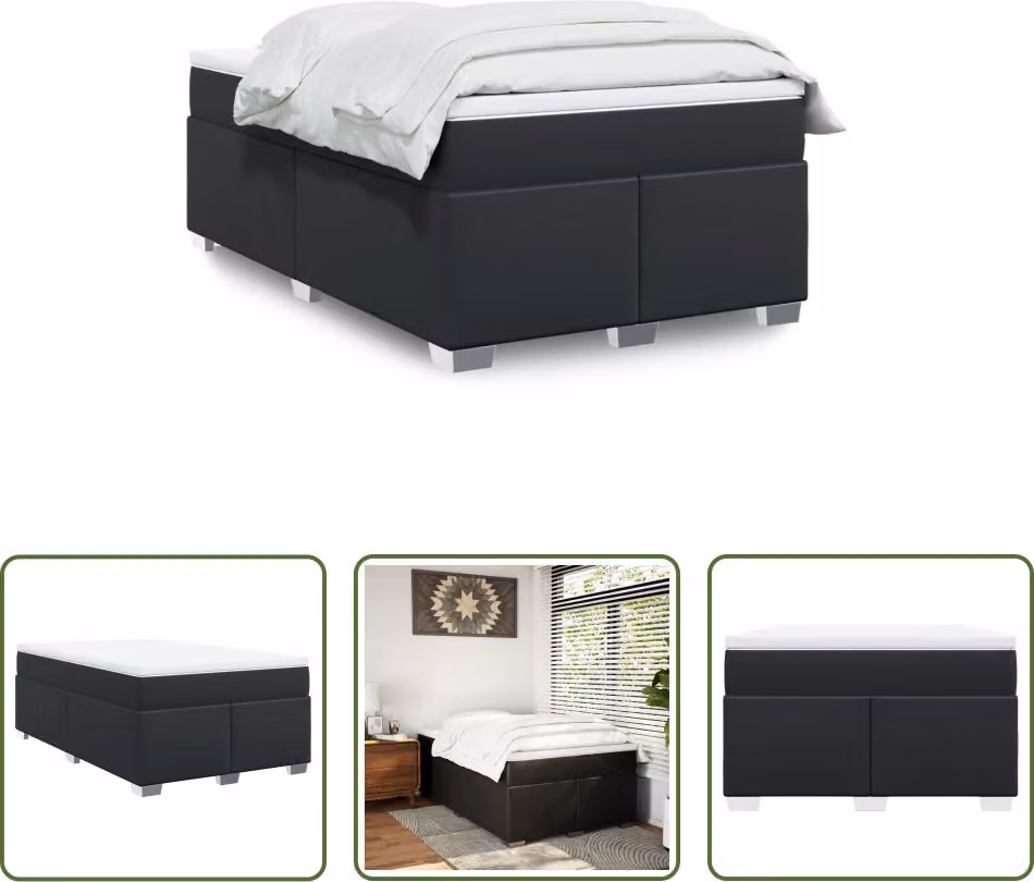 The Living Store Letto a molle con materasso nero 120x200 cm in Pelle finta