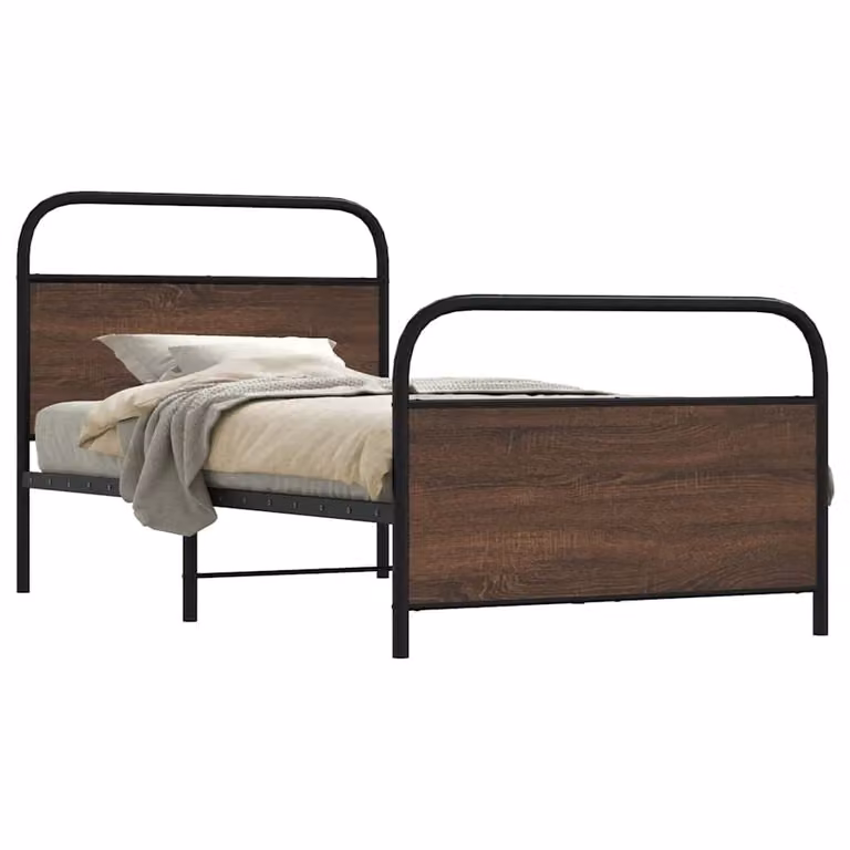 vidaXL Giroletto senza Materasso in Metallo e MDF, Colore Marrone, L/P/H: 100 x 200 x 105 cm