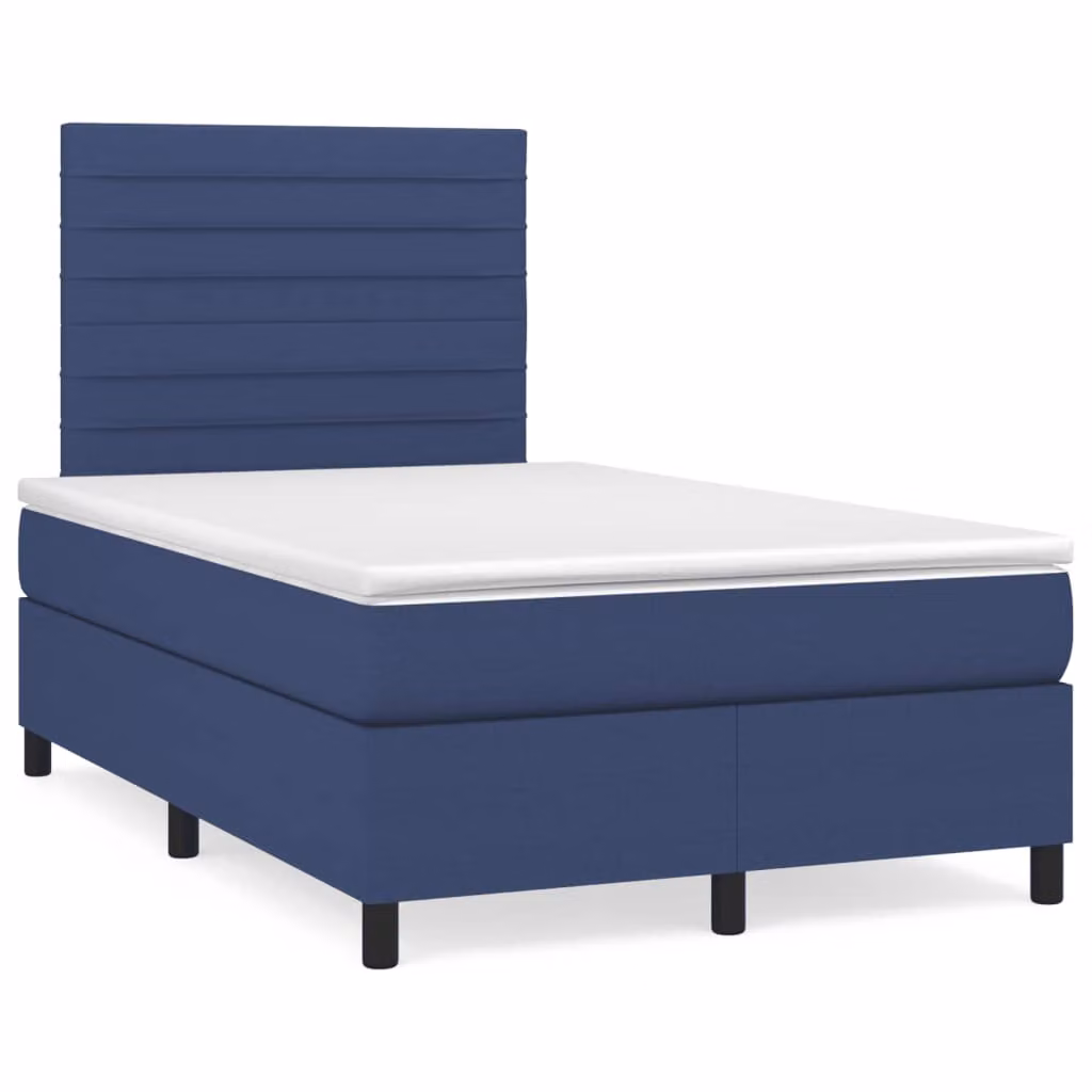 vidaXL Letto Ibrido con Giroletto a Molle e Materasso in Tessuto Blu e Bianco, L/P/H: 120 x 200 x 123 cm
