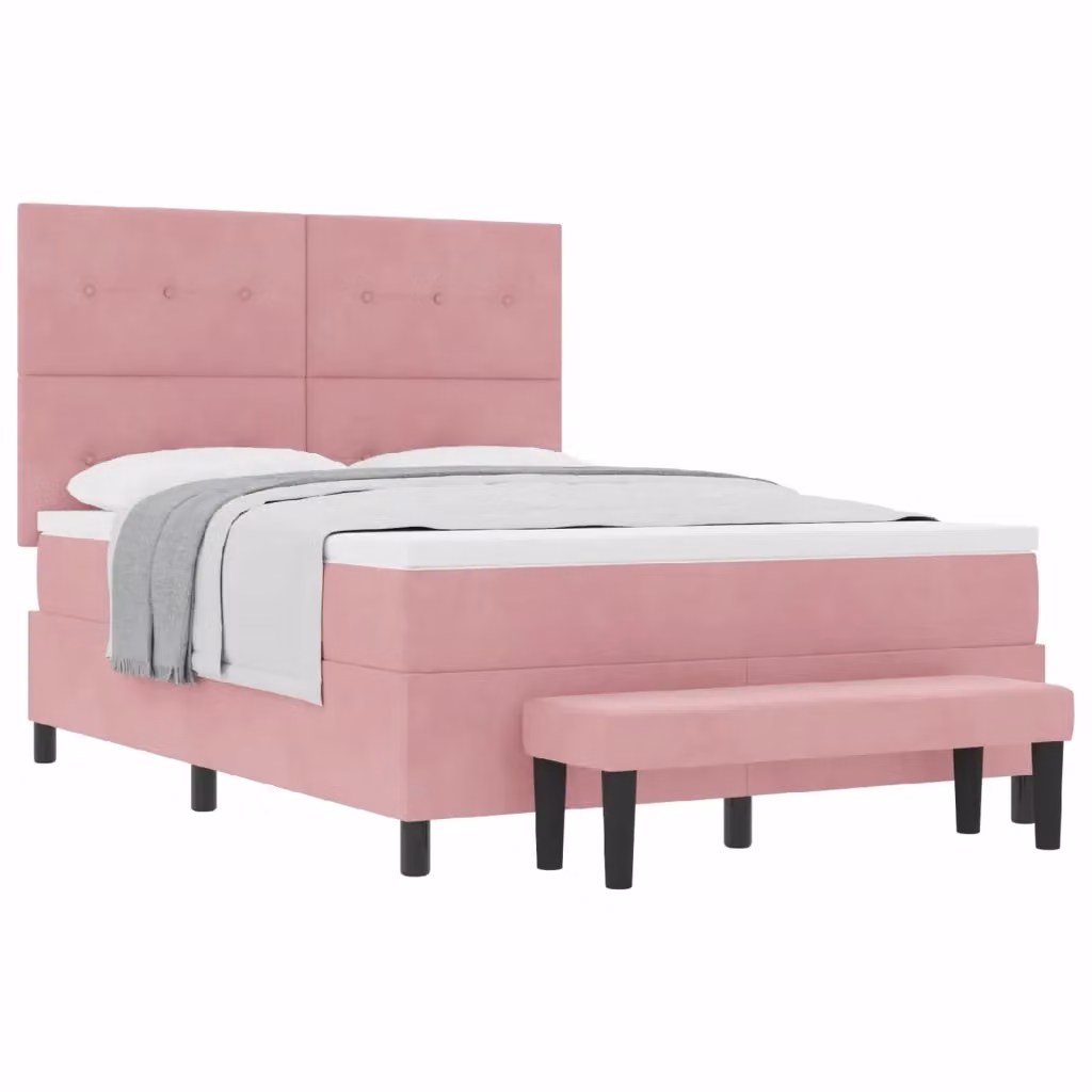 Letto moderno con struttura imbottita in velluto rosa vidaXL L: 140 cm, P: 190 cm – 2