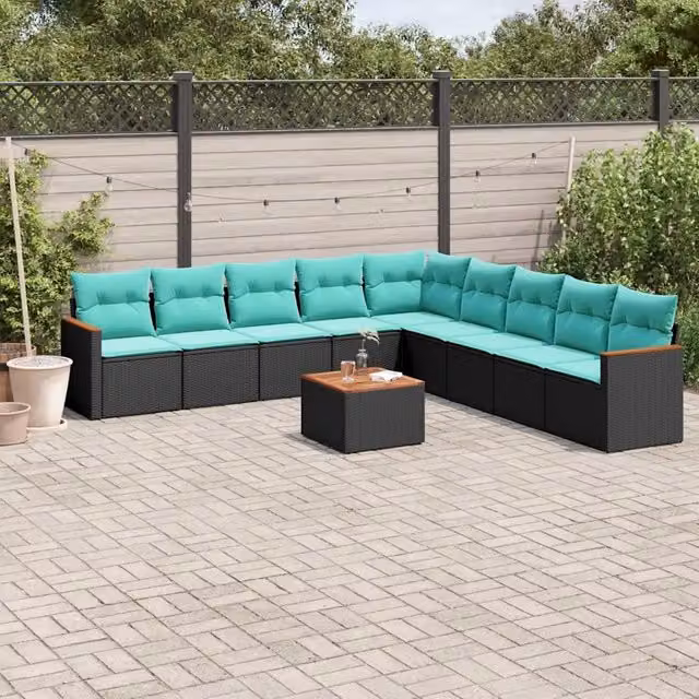 Set Divani da Giardino 10 pz con Cuscini Nero in Polyrattan 3226064
