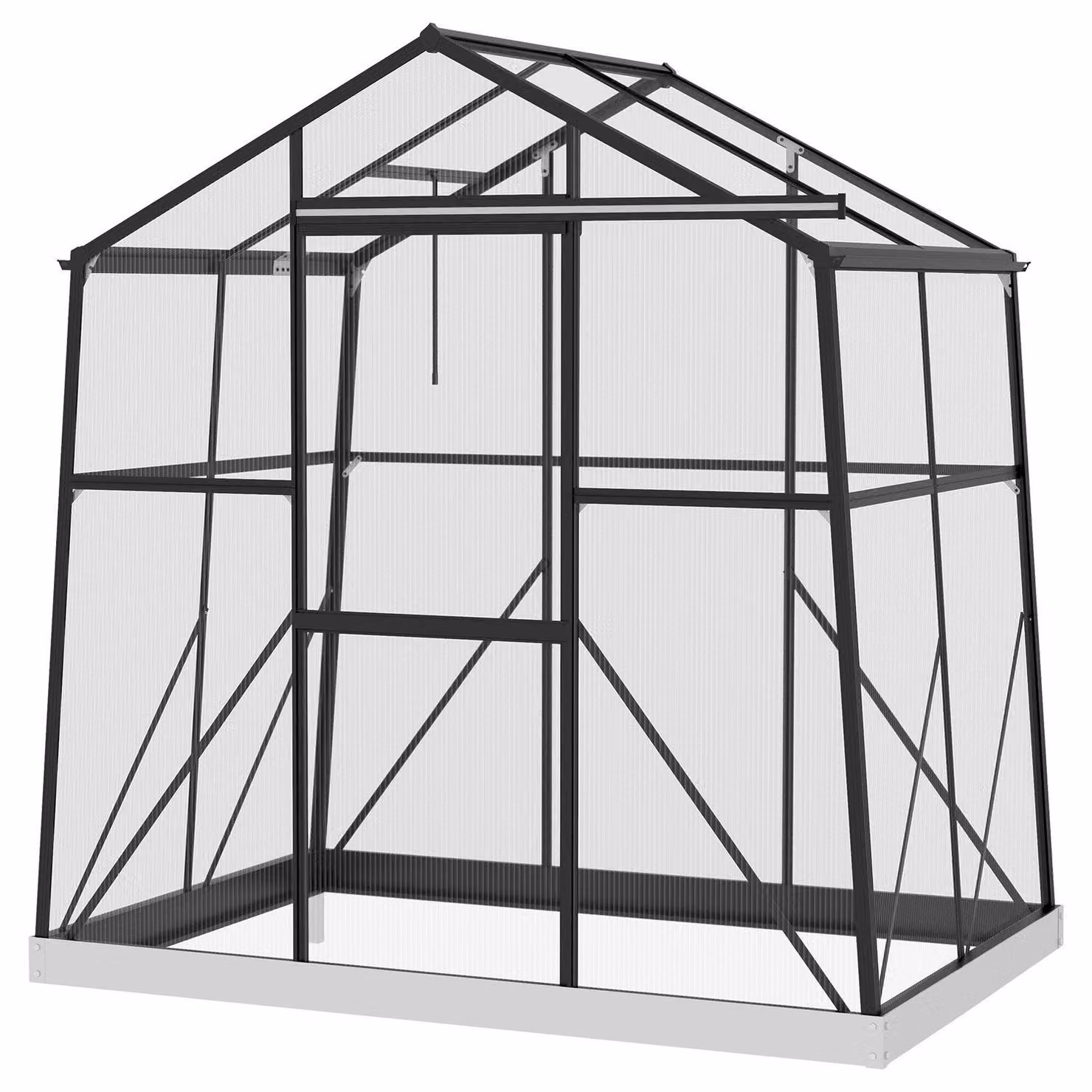 Serra in alluminio 2,51 m² con finestra e porta scorrevole, serra nera con fondazione 131x192x203 cm per giardino