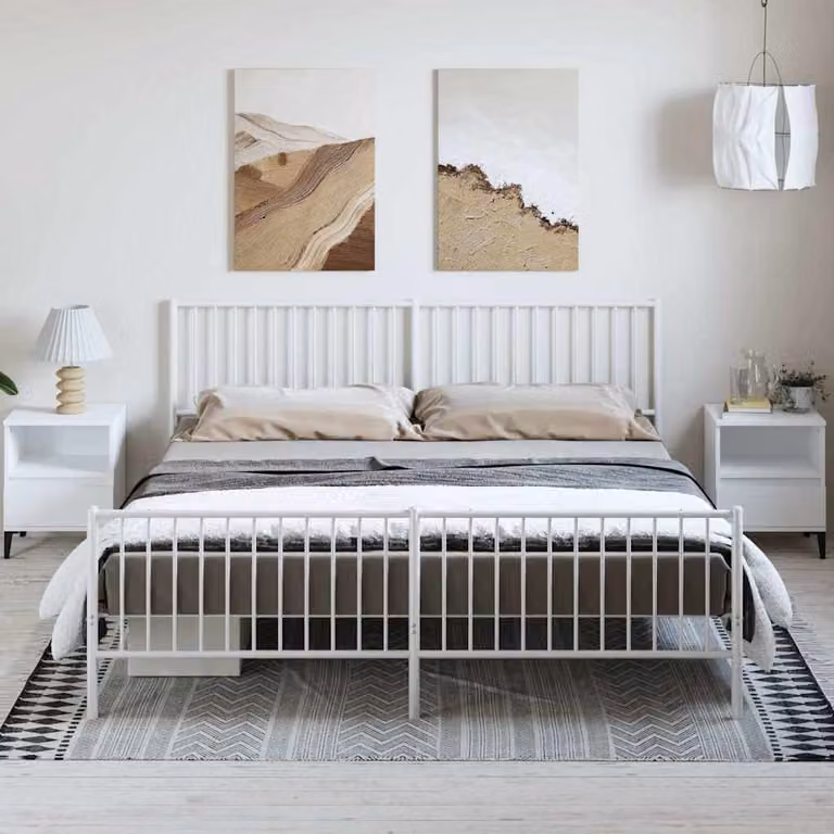 vidaXL Giroletto in Metallo Bianco con Testiera e Pediera L: 187 cm, P: 90,5 cm, H: 219 cm