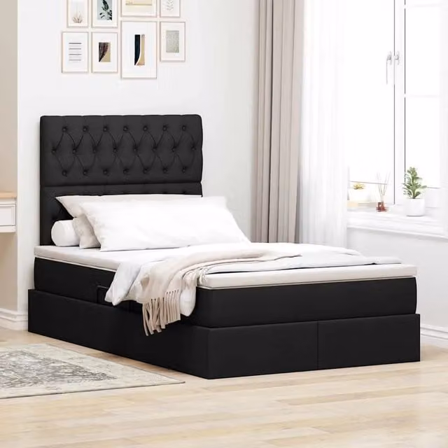 vidaXL Letto con contenitore e materasso Nero L/P/H: 120 x 200 x 28 cm