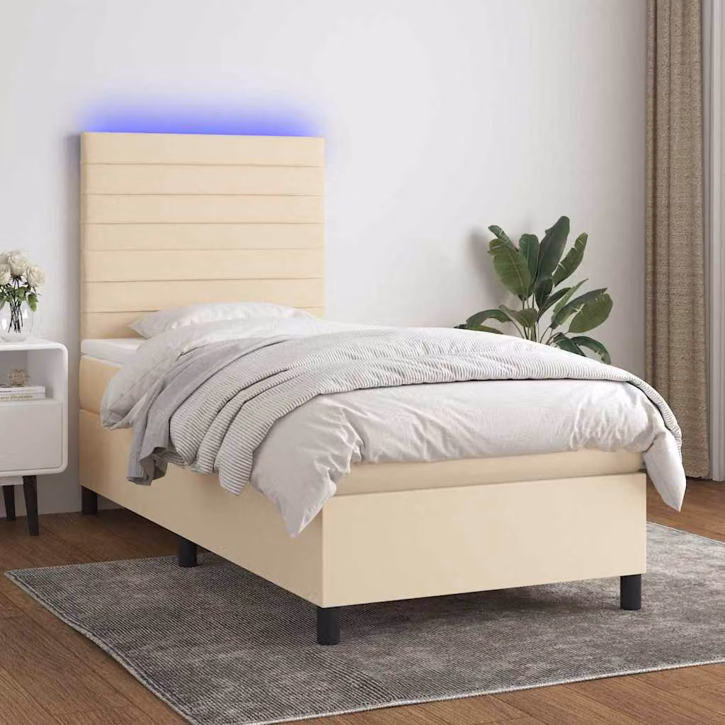 Letto Ibrido con Materasso vidaXL in Tessuto Beige con Illuminazione LED e Porta USB L/P/H: 100 x 200 x 203 cm – 1