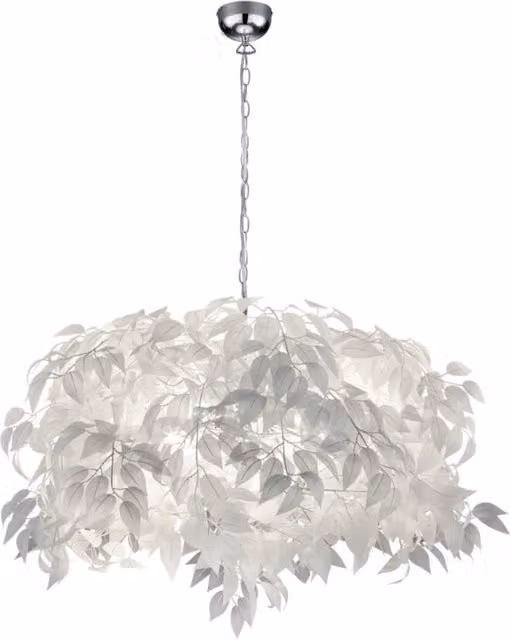 Lampadario a sospensione Leavy Trio Leuchten bianco e cromo con 4 luci a forma di foglia, altezza regolabile, Ø 70 cm