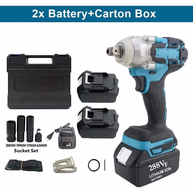 Avvitatore a percussione a batteria da 18V - Attacco da 1,27 cm (1/2") - Coppia di serraggio di 520 Nm - Motore brushless - Senza fili - Valigetta per utensili - Set con 2 batterie