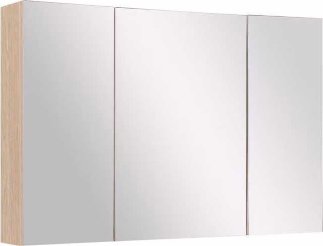 Specchio Contenitore da Bagno Xylo con 3 Ante e Ripiani Regolabili, Bianco Rovere, L: 90 cm, H: 60 cm