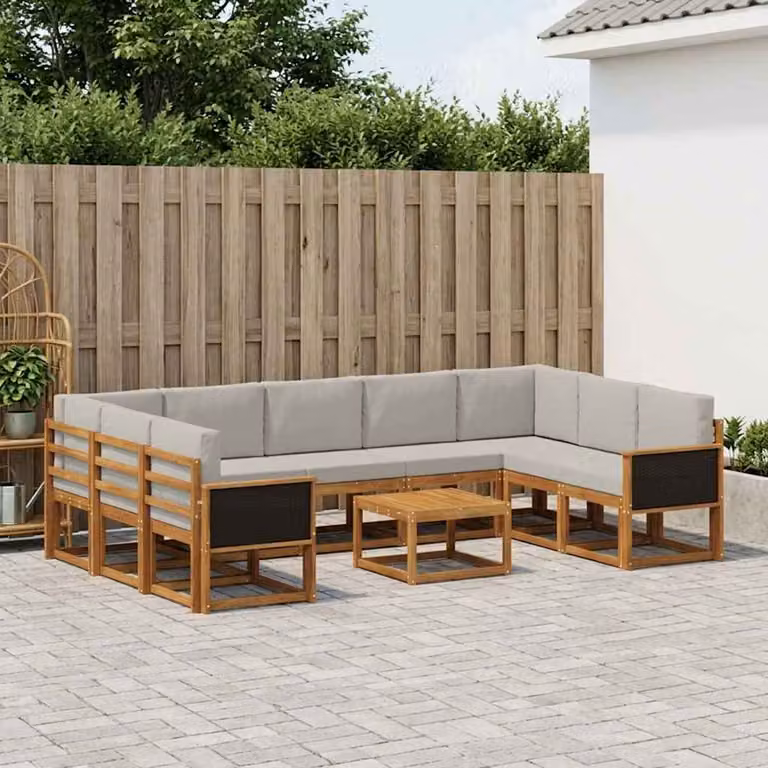 Set di divani da esterno vidaXL 10 pezzi in legno di acacia con cuscini, colore beige, grigio e marrone