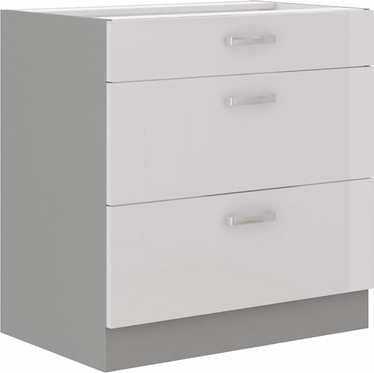 Armadietto inferiore con cassetti ULLERIKE - larghezza 80 cm, bianco / grigio