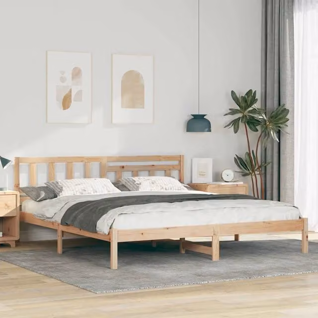 Struttura letto in pino massello vidaXL marrone con doghe fisse L/P/H: 200 x 200 x 205,5 cm