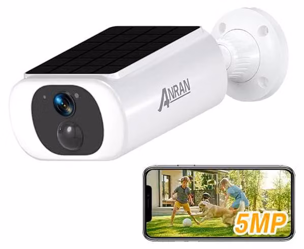 Telecamera di sicurezza esterna da 5 megapixel con pannello solare, completamente wireless, con audio bidirezionale
