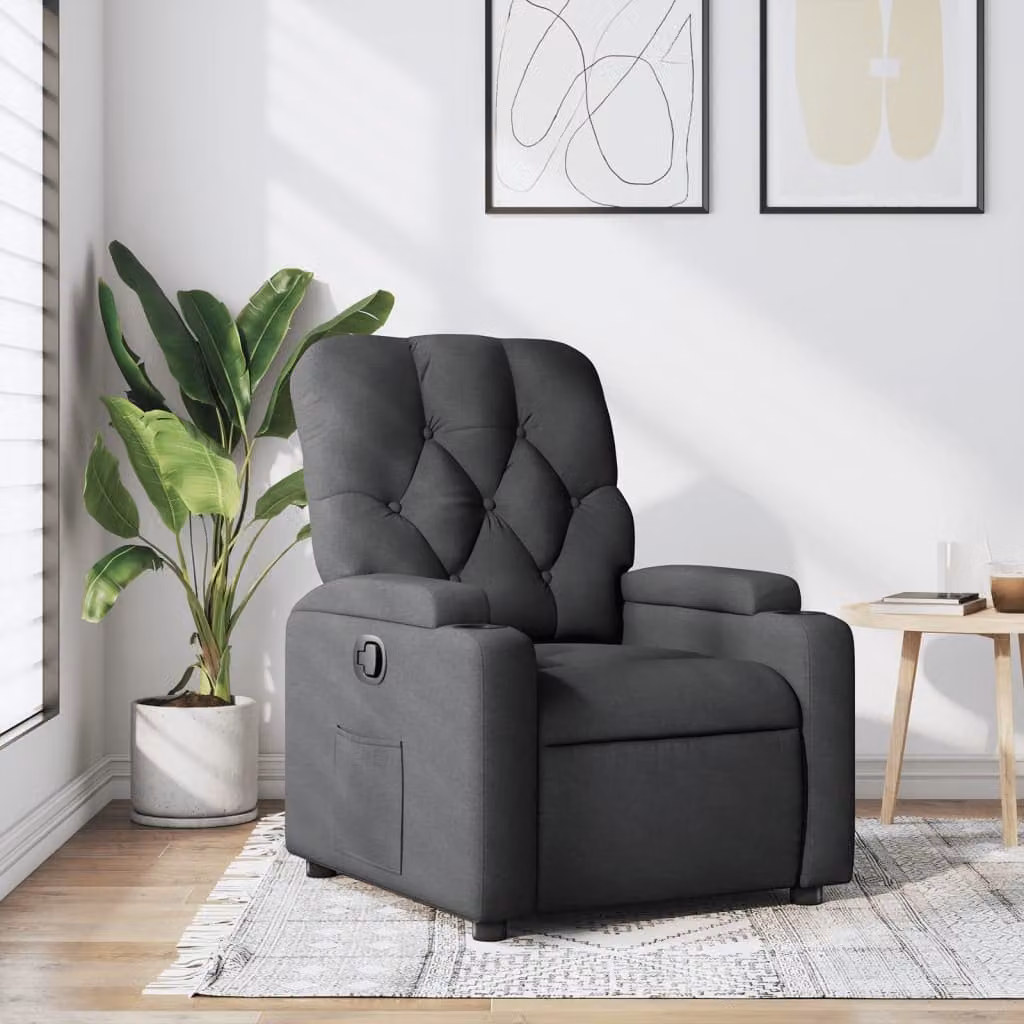 Poltrona reclinabile relax vidaXL in tessuto grigio con braccioli e struttura in legno e metallo