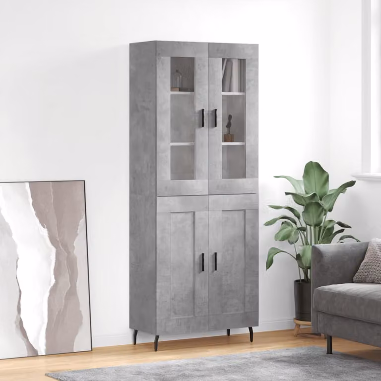 Credenza vidaXL Grigio con Ante in Vetro e Ripiani Interni, L/P/H: 69,5 x 34,0 x 180,0 cm