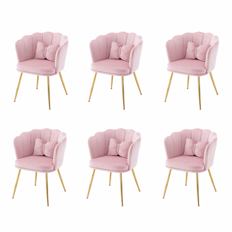 Sedia imbottita MERAX con cuscini decorativi a fiocco (6 pezzi), sedia da sala da pranzo sedia da soggiorno in velluto con schienale a petali e gambe in metallo dorato