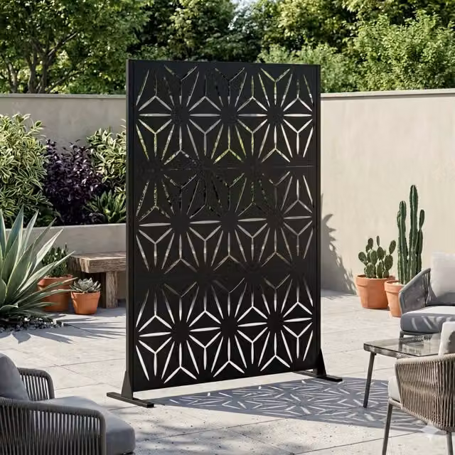 Paravento Privacy da Esterno Minimal in Acciaio Zincato Nero H: 183 cm, L: 116 cm, P: 40 cm – 1