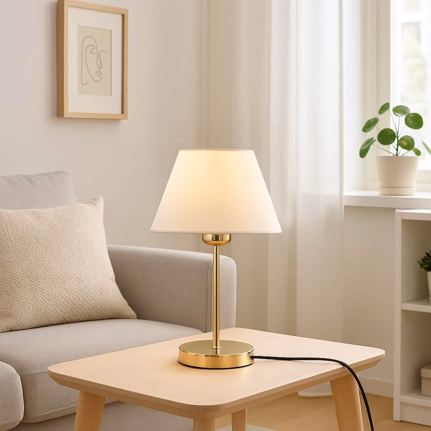 Opviq, lampada da tavolo di alta qualità, struttura in metallo, color crema, Ø 22 x h 14 cm, altezza: 35 cm, cavo: 150 cm, attacco E27, max 40 W, IP20, ideale per l'arredamento moderno degli hotel.