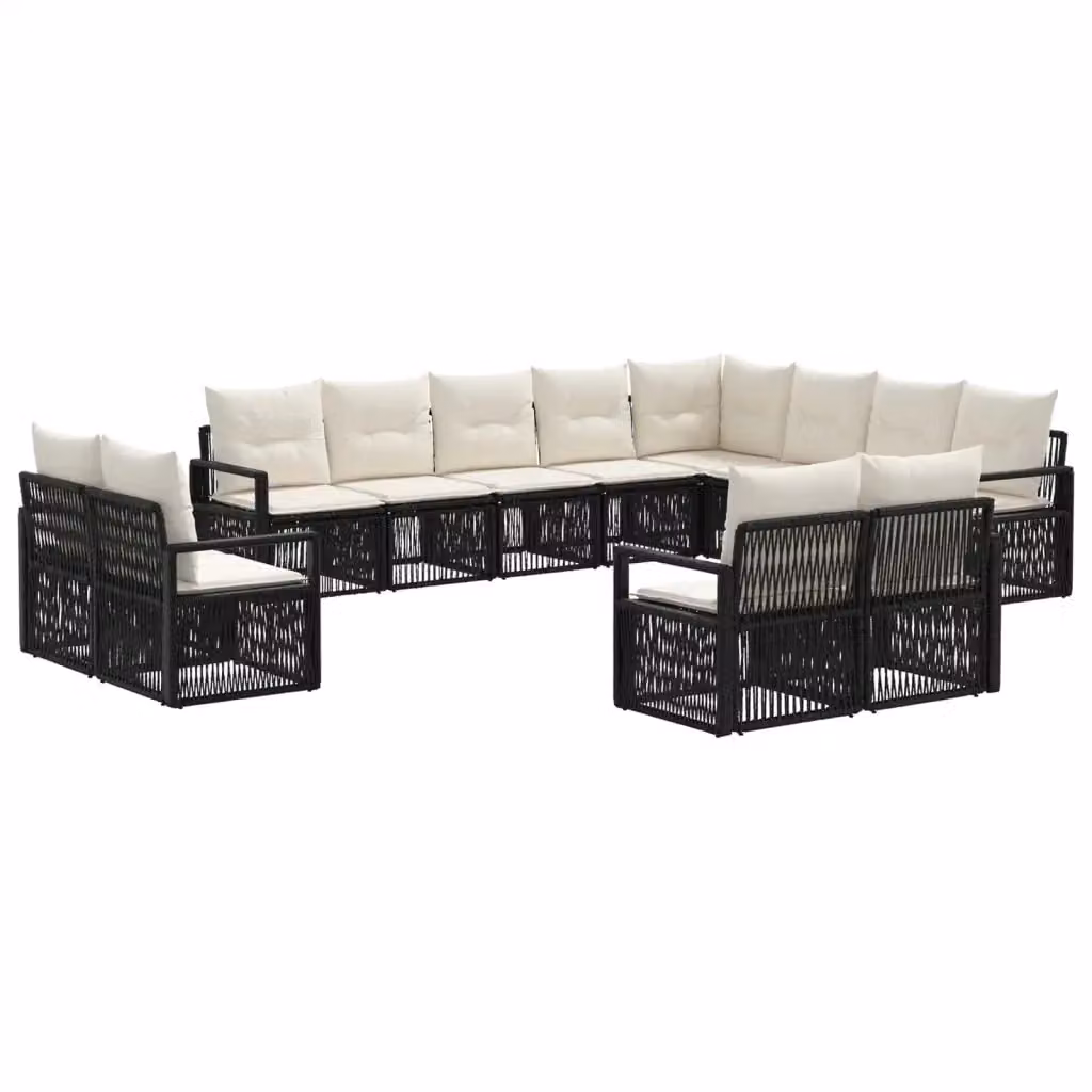 Set Divano da Giardino a Forma a U vidaXL in Polyrattan Nero con Cuscini e Rivestimenti Rimovibili – 2