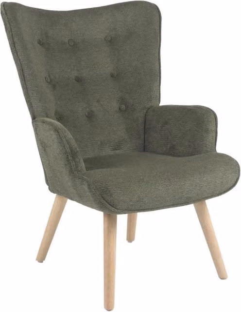 Poltrona Rijeka In Tessuto Verde Gambe Legno Naturale Dimensione 75x68x96cm
