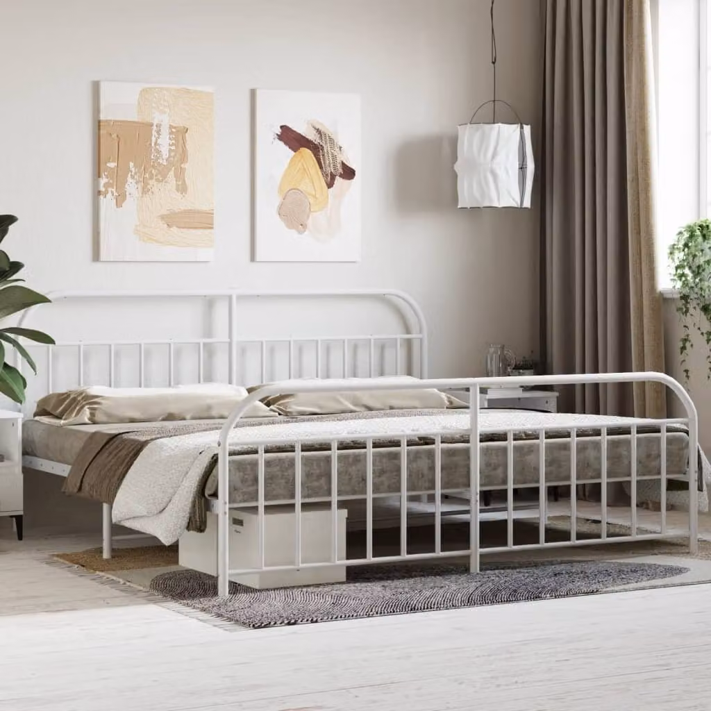 The Living Store Struttura letto con testiera e pediera in metallo bianco 200x200 cm