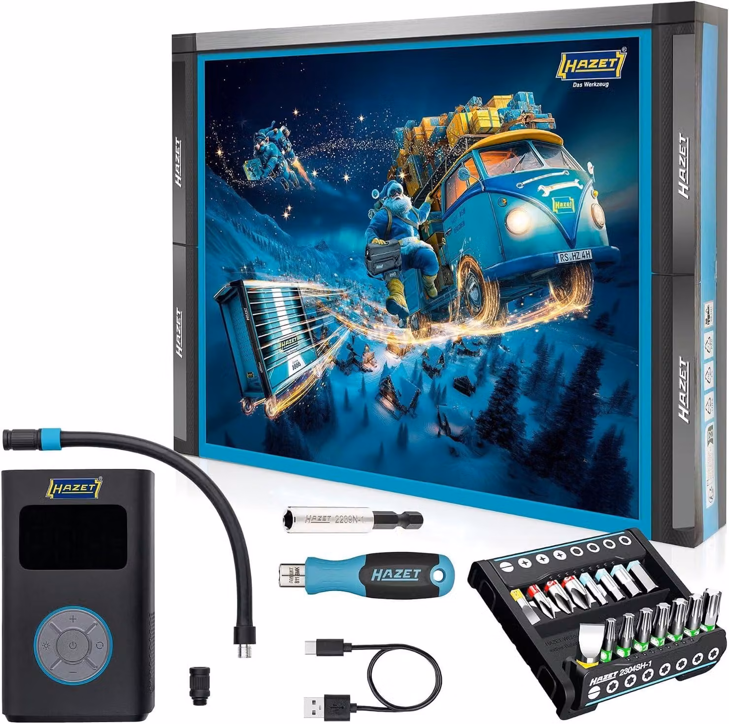 Calendario dell'Avvento HAZET, modello ADVENTSKALENDER, 24 pezzi, compressore a batteria