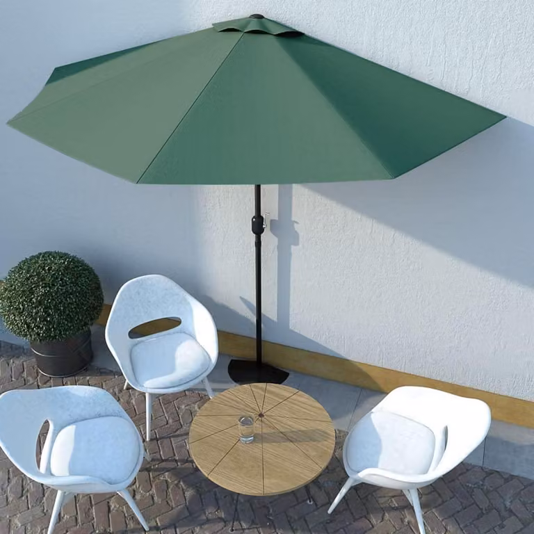 Tenda da balcone a semicerchio, con manovella, in acciaio, color verde, dimensioni 300x150 cm, con sistema di ventilazione