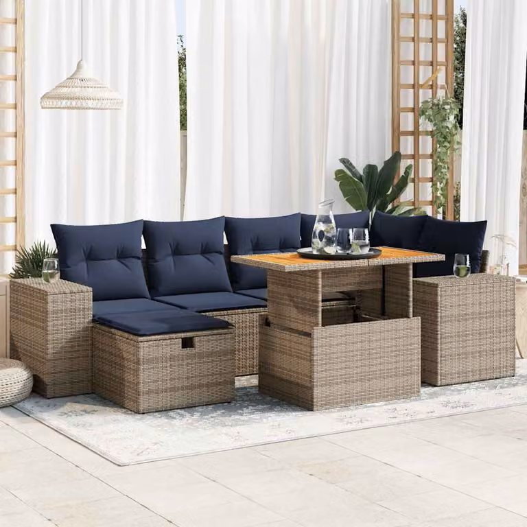 Maison Exclusive - Set da giardino 7 pezzi con cuscini Marrone Polyrattan Acacia
