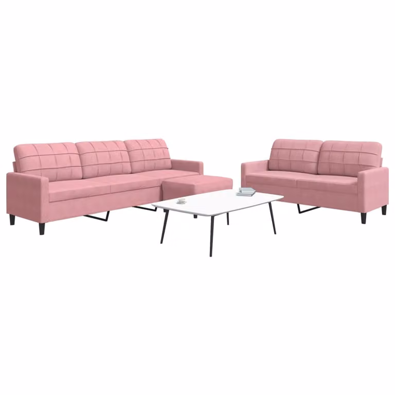 Set di divani 3 pezzi vidaXL in velluto rosa con pouf e cuscini per soggiorno