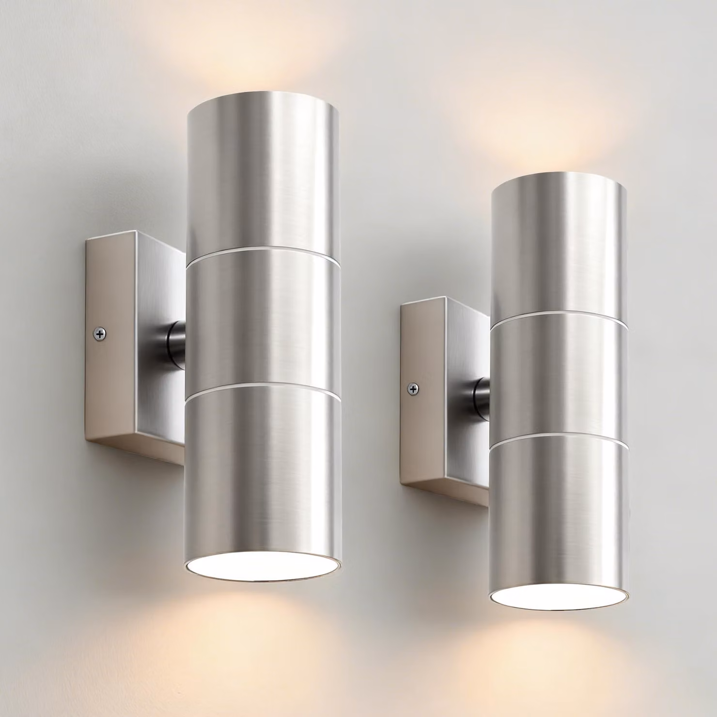 Lampada da parete in acciaio inossidabile, set da 2, attacco GU10, grado di protezione IP54, colore argento