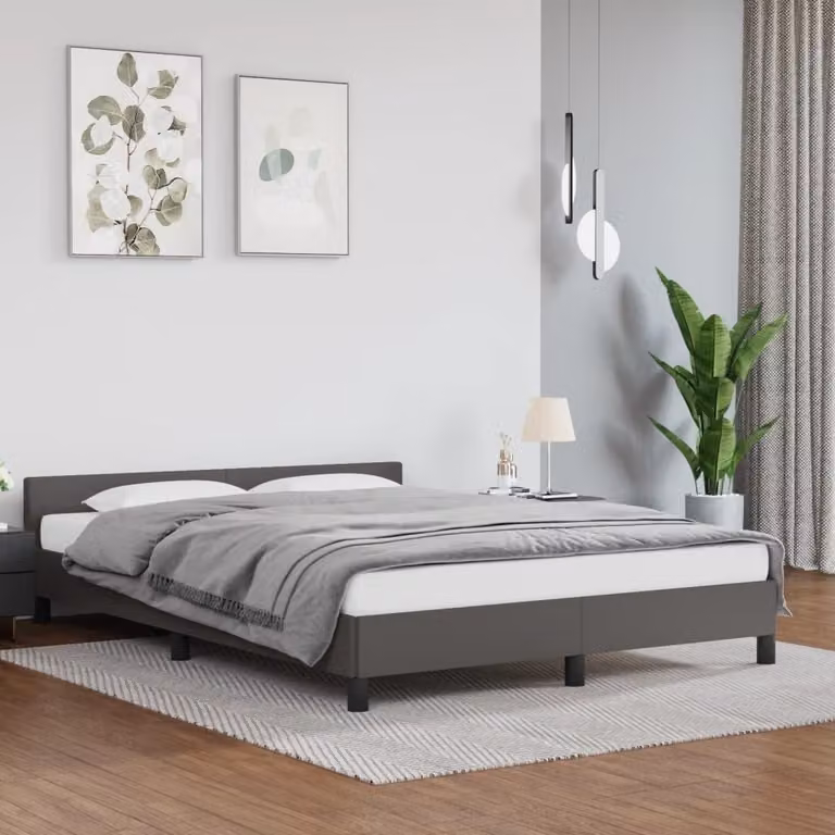 The Living Store Giroletto con testiera grigio 140x200 cm in ecopelle