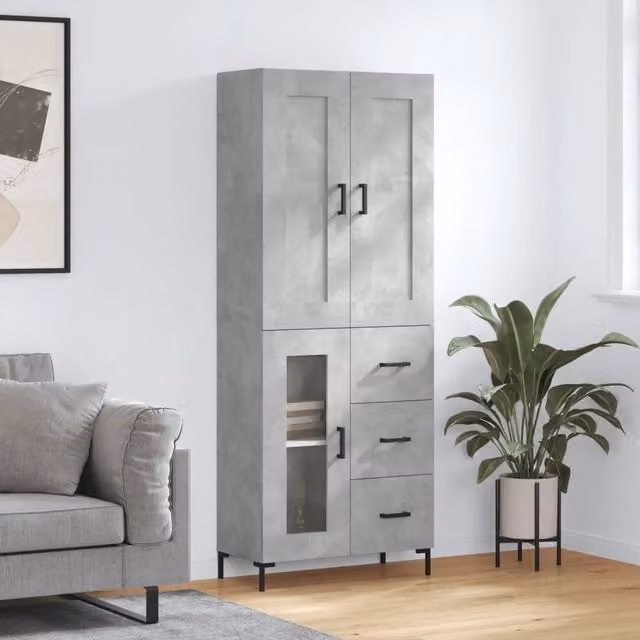 Credenza moderna vidaXL in legno e metallo grigio, sospesa a parete, L: 69,5 cm, P: 34 cm, H: 180 cm – 1