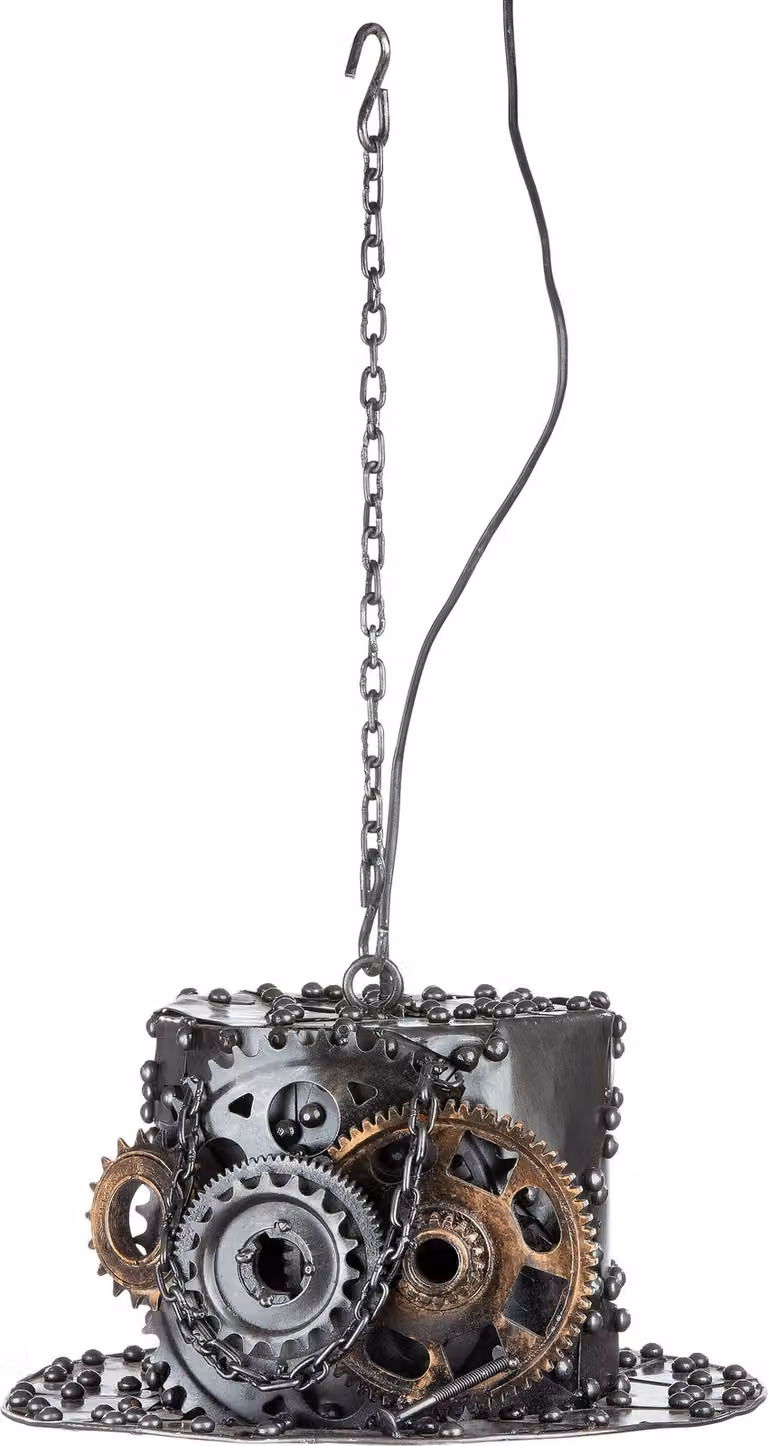 Lampada a sospensione Casablanca, "Steampunk Hat", motivo cappello, metallo, colore argento, , l. 33 cm, l. 33 cm, h. 20 cm 68069
