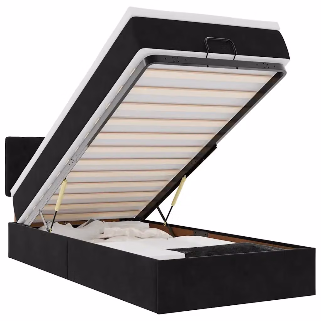 Letto con contenitore a sollevamento vidaXL in velluto nero con materasso e porta USB, L/P/H: 190 x 90 x 88 cm – 2