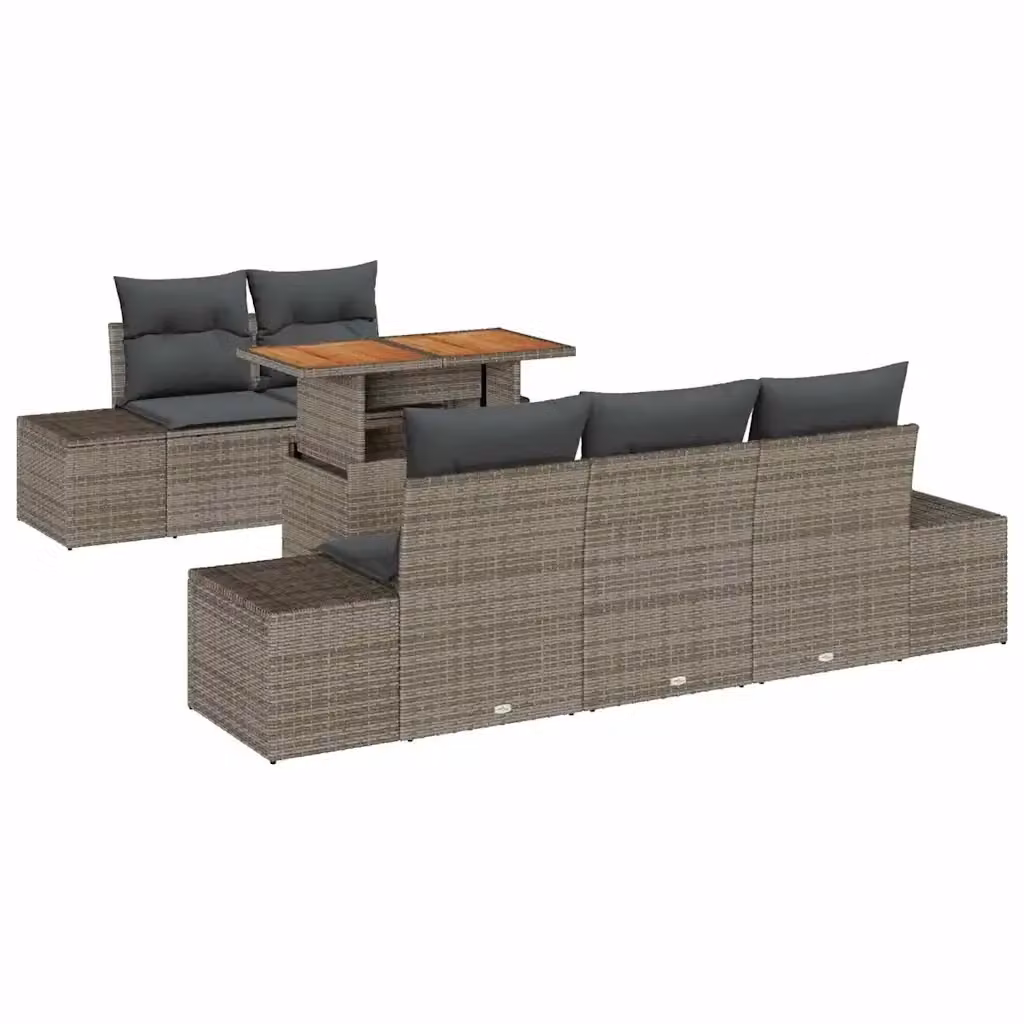 Set da pranzo da giardino vidaXL in rattan e legno di acacia con piano ribaltabile, Grigio e Marrone – 2