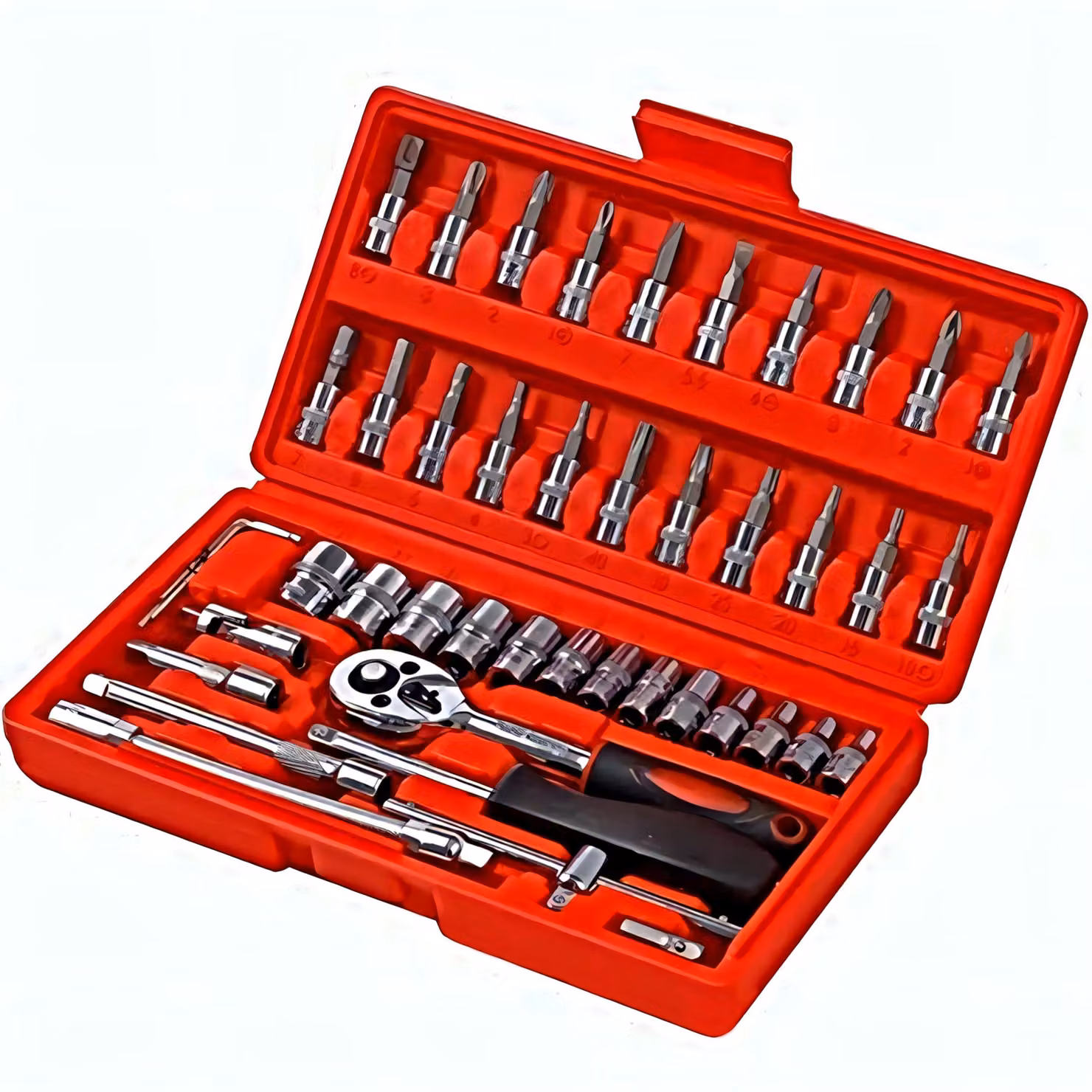Set di 46 pezzi, contenente una chiave a cricchetto e un set di chiavi a bussola da 1/4 di pollice