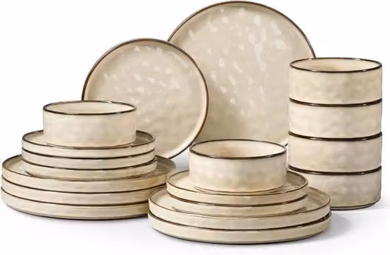 Set di servizio da tavola in ceramica per 6 persone 18 pezzi - Set di piatti e piattini - Resistente alle macchie e al magnetron - Cappuccino in kaki