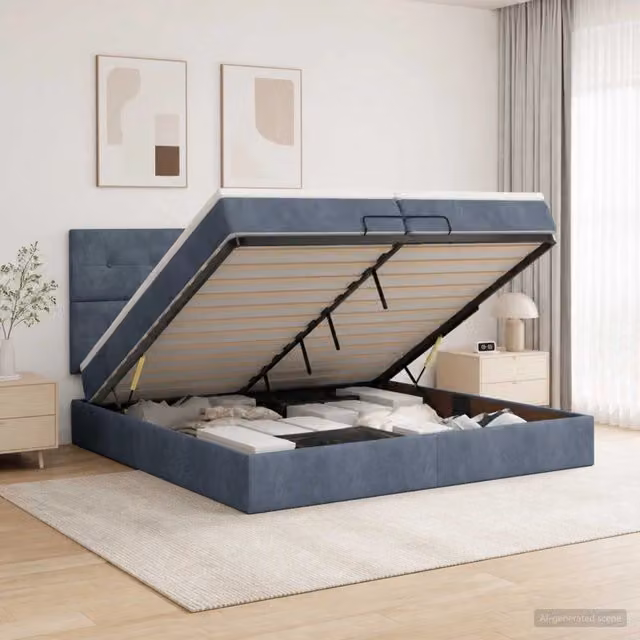 Letto ottomano con contenitore vidaXL in velluto grigio e bianco con materasso a molle L/P/H: 200 x 200 x 88 cm – 1