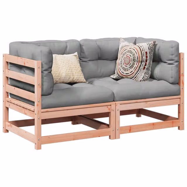 Set di Divani da Giardino a L vidaXL in Legno Massello con Cuscini Inclusi, Colore Marrone e Grigio
