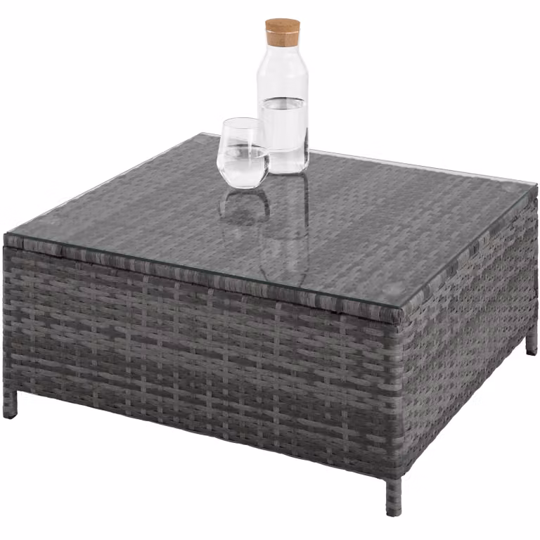 Set da giardino Tectake Siena composto da divano da esterno a 2 posti e tavolino da caffè in rattan e metallo con cuscini inclusi, colore grigio