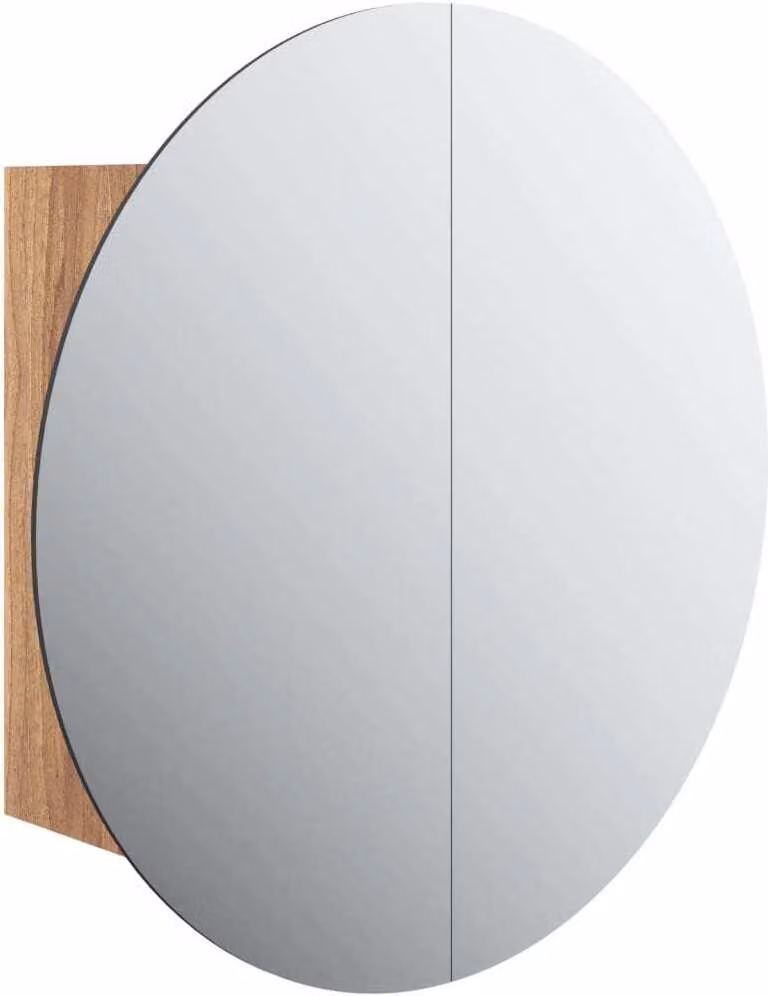 Armadio da Bagno con Specchio Rotondo e LED Rovere 47x47x17,5cm