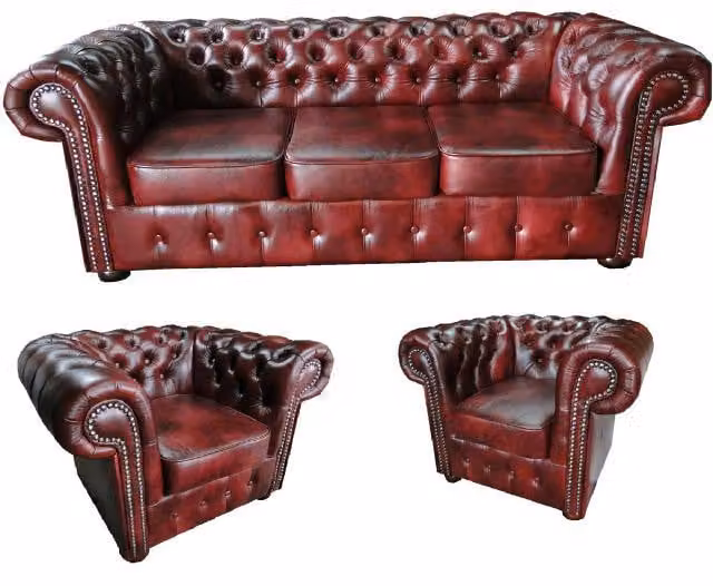Chesterfield Sofagarnitur Sofa Couch Polster Sitz 3+2+1 Garnitur Ledersofa Napo1