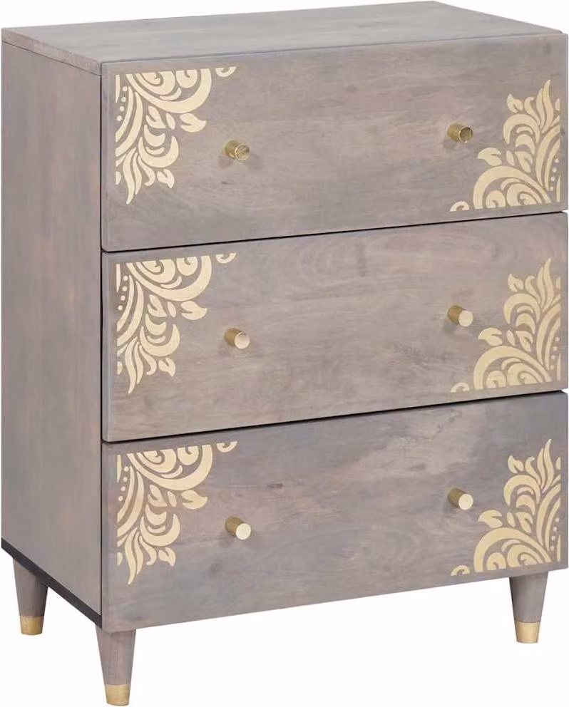 Credenza Grigio e Oro 60 x 33 x 75 cm Legno di mango massello